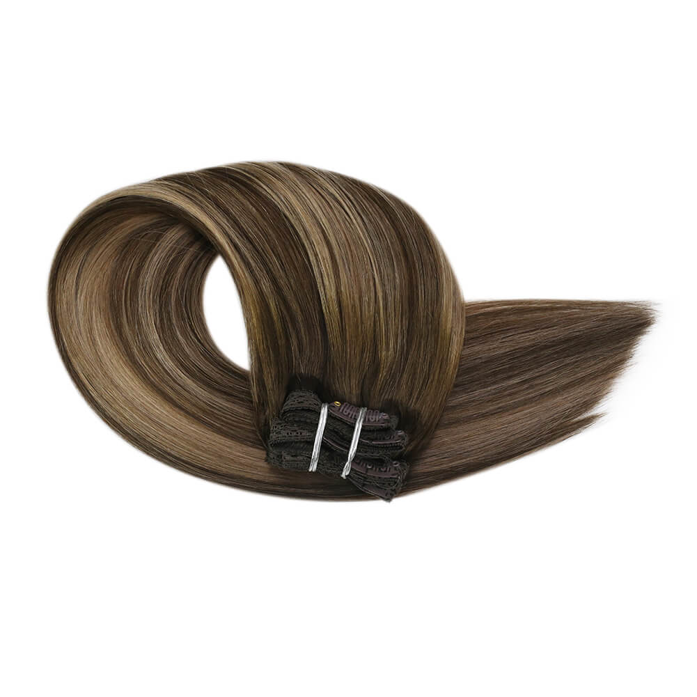 Remy Real Clip In Human hair Extensions Balayage Color (#4/27/4)