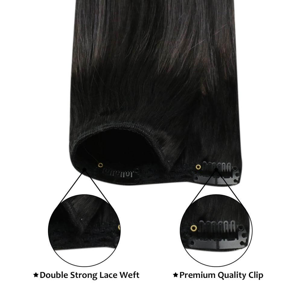 Remy Clip In Hair Extensions Double Weft Balayage Black (#1B/Silver/1B)