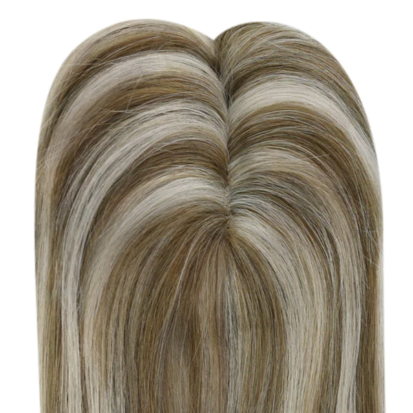 Mono Hair Topper 5"*5" Base Real Human Hair Highlight Blonde (#8P/60)
