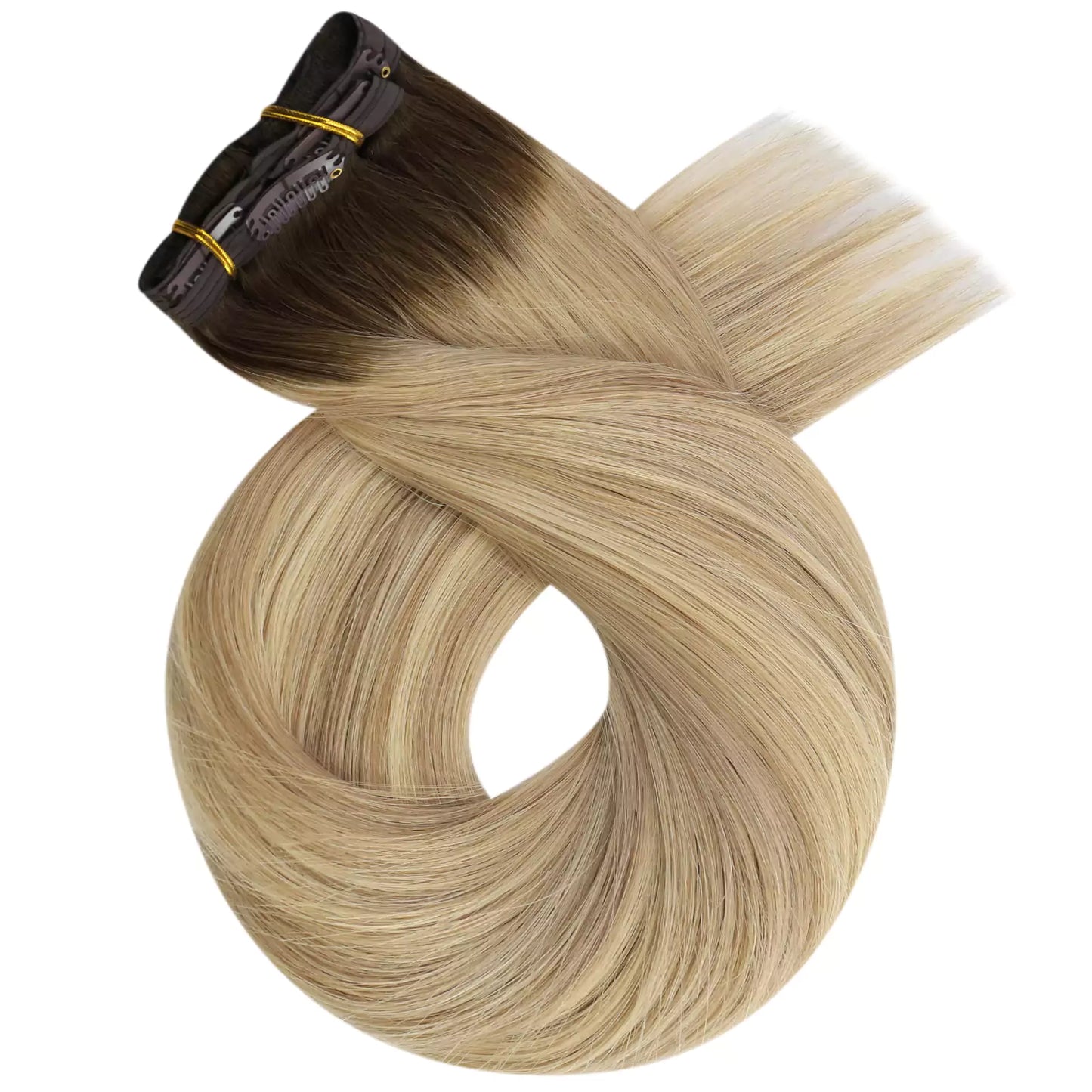 Virgin Full Head Clip in Hair Extensions Balayage Color #2/18/22