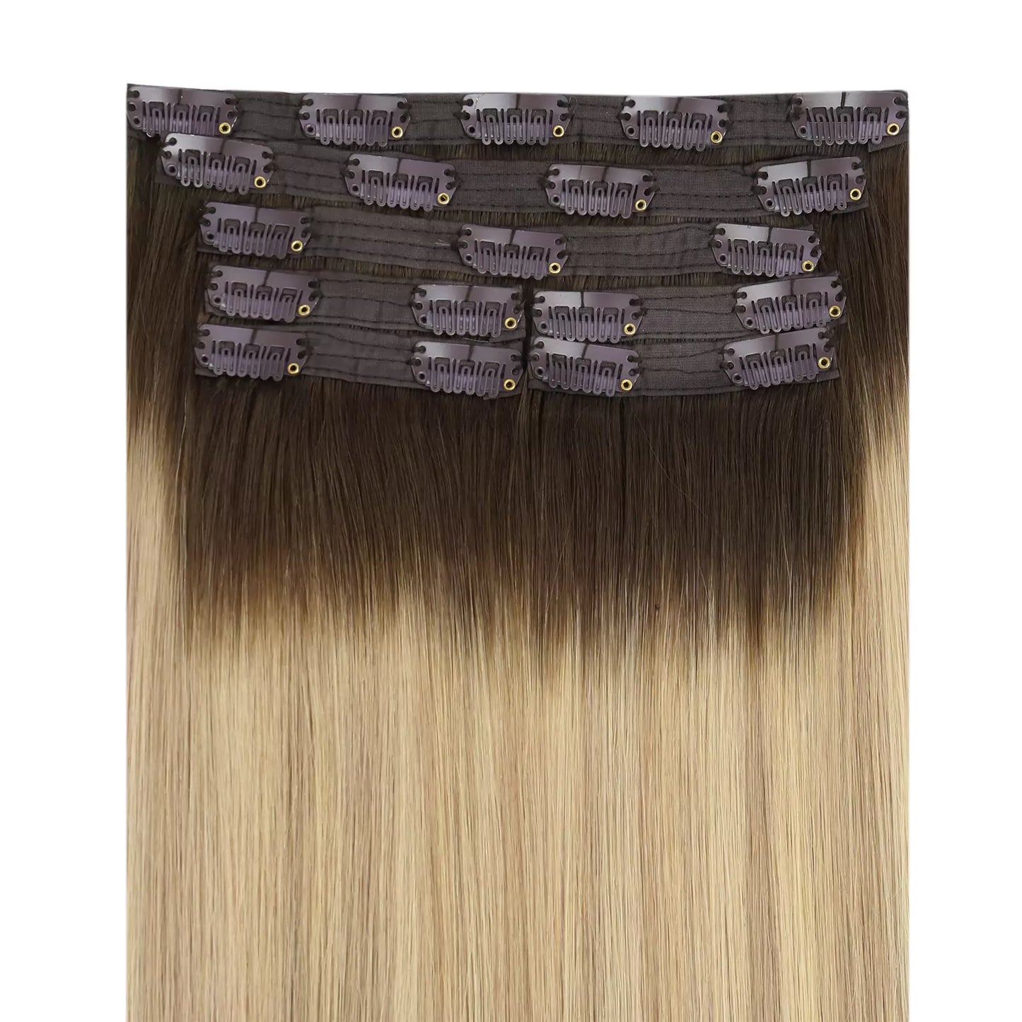 Virgin Full Head Clip in Hair Extensions Balayage Color #2/18/22