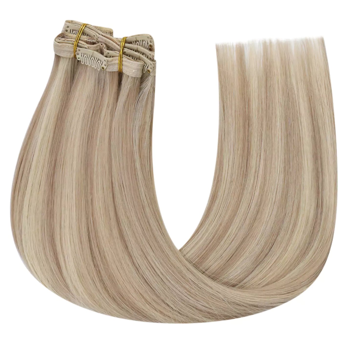Virgin Clip in Real Human Hair Hair Extensions Highlight Blonde Color #P18/613
