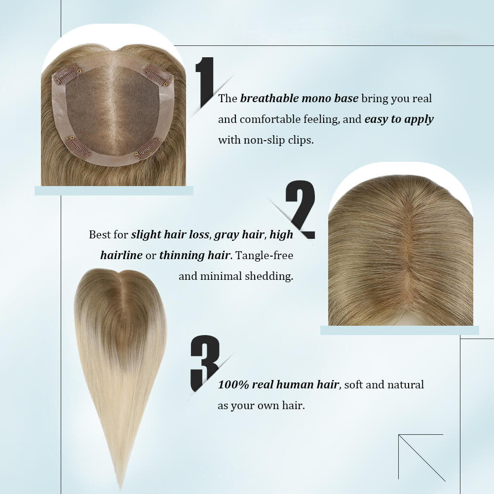 3*5inch Hair Toppers For Women Ombre Brown to Blonde(#T10/613)