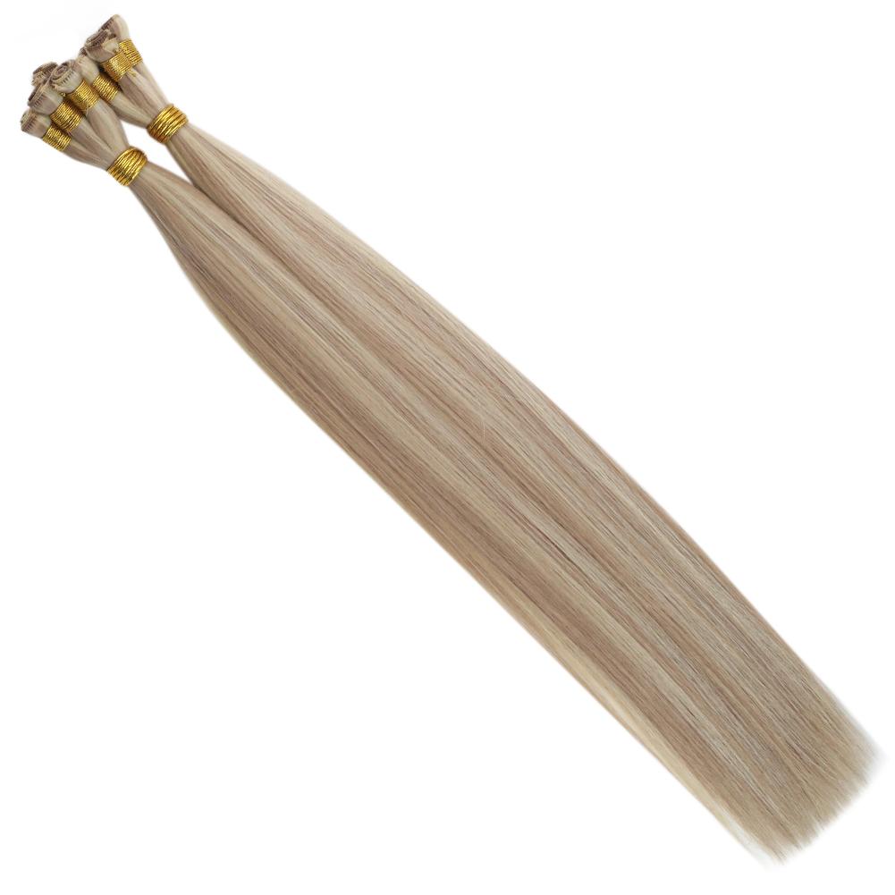 Virgin Human Hair Hand Tied Weft Sew In Hair with Blonde Highlights(#18P613)