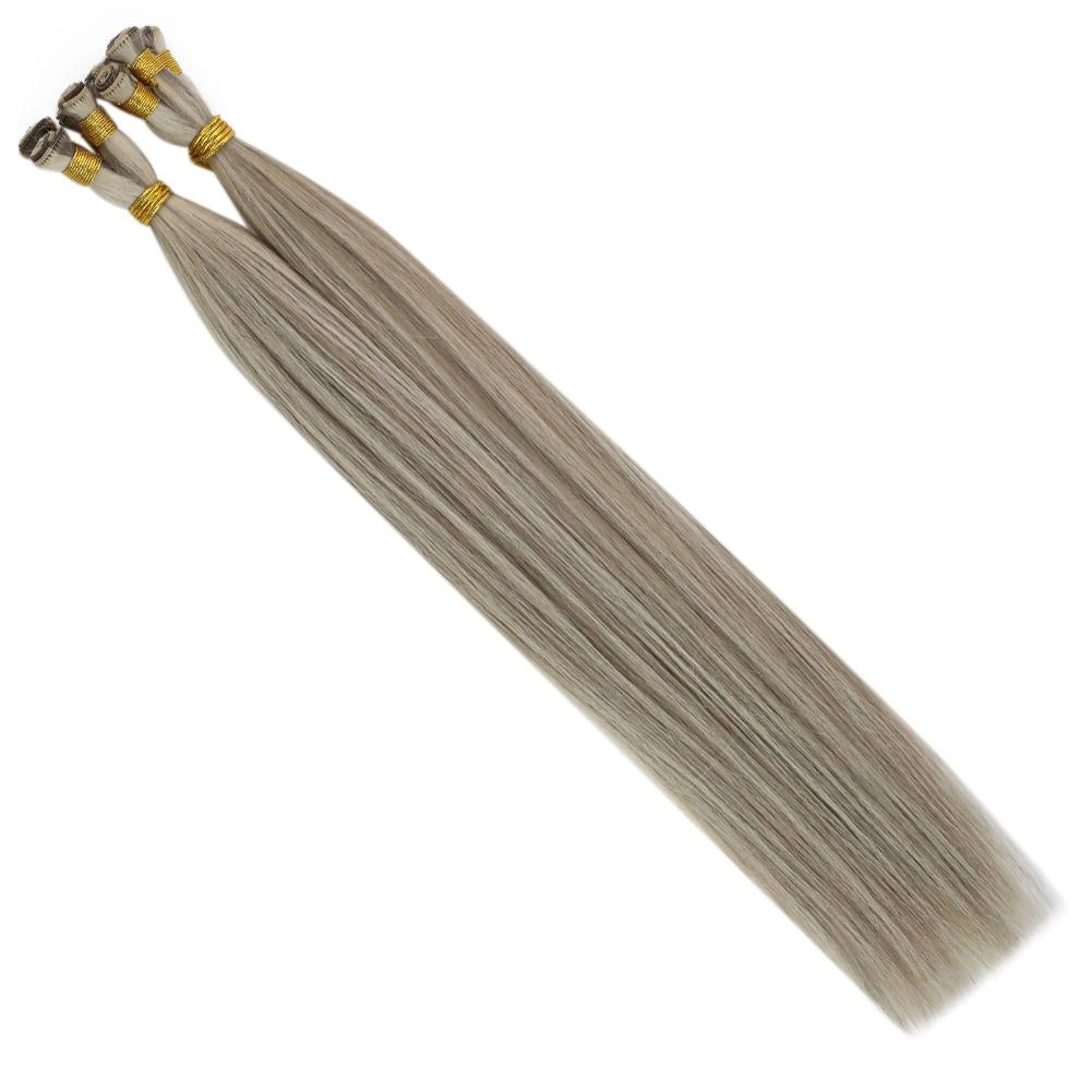 Virgin Real Human Hair Sew In Hand Tied Weft Blonde Highlights (#19AP60)