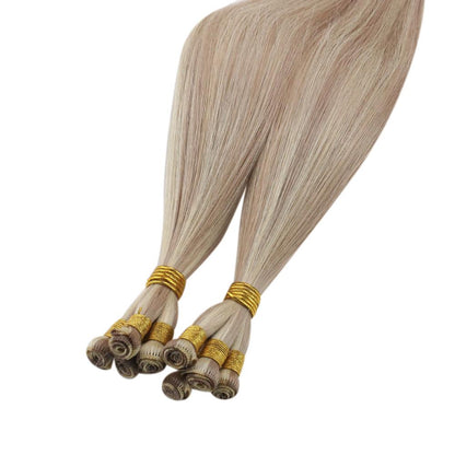 Virgin Human Hair Hand Tied Weft Sew In Hair with Blonde Highlights(#18P613)
