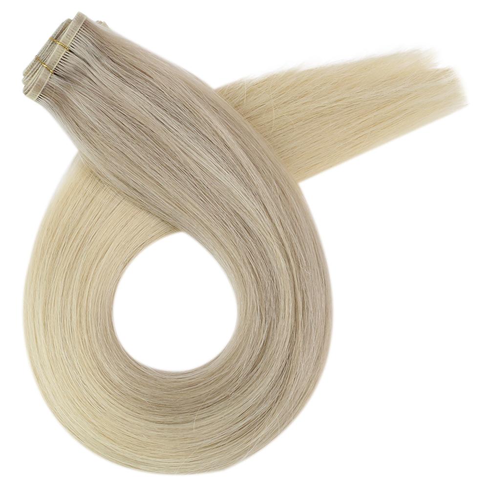 [US]Virgin Sew In Flat Silk Weft Hair Extensions Balayage Blonde Color(#18/22/60)