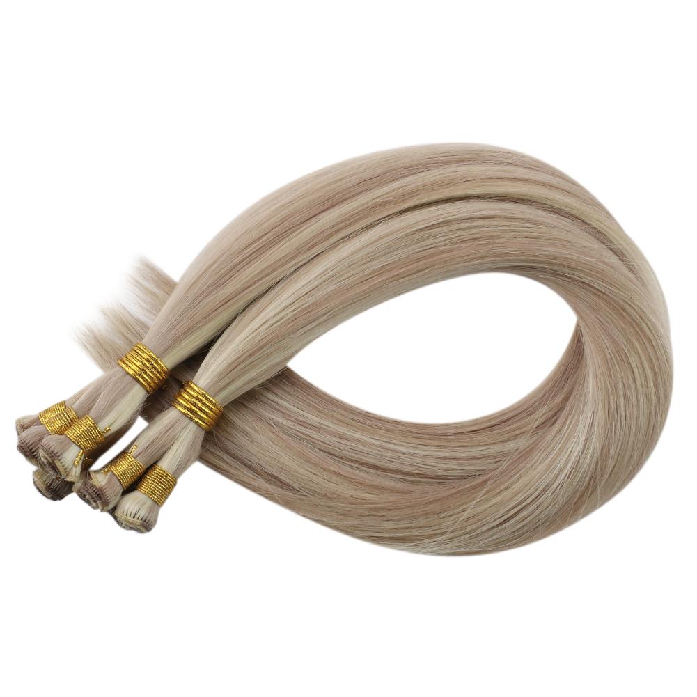 Virgin Human Hair Hand Tied Weft Sew In Hair with Blonde Highlights(#18P613)