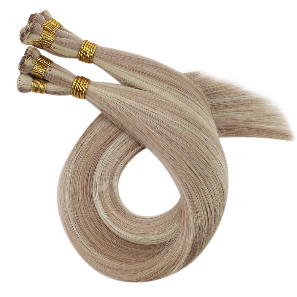 Virgin Human Hair Hand Tied Weft Sew In Hair with Blonde Highlights(#18P613)