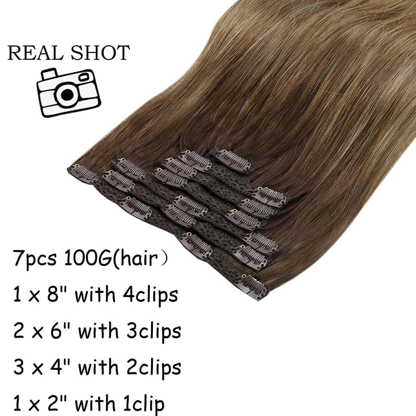 Remy Hair Clip In Real Human Hair Extensions Balayage Color (#4/10/16)