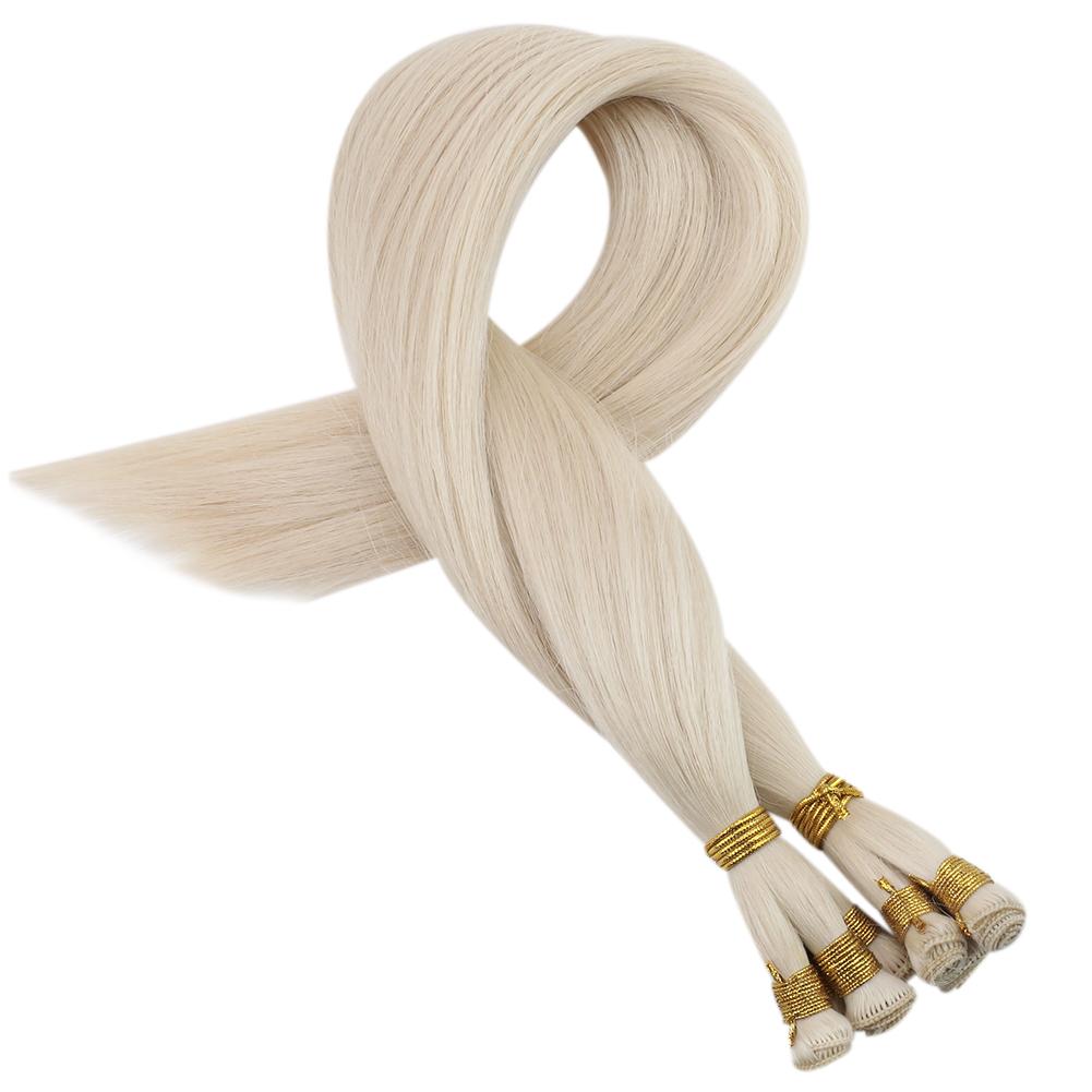 Virgin Hand Tied Weft Sew In Hair Real Human Hair White Blonde (#1000)