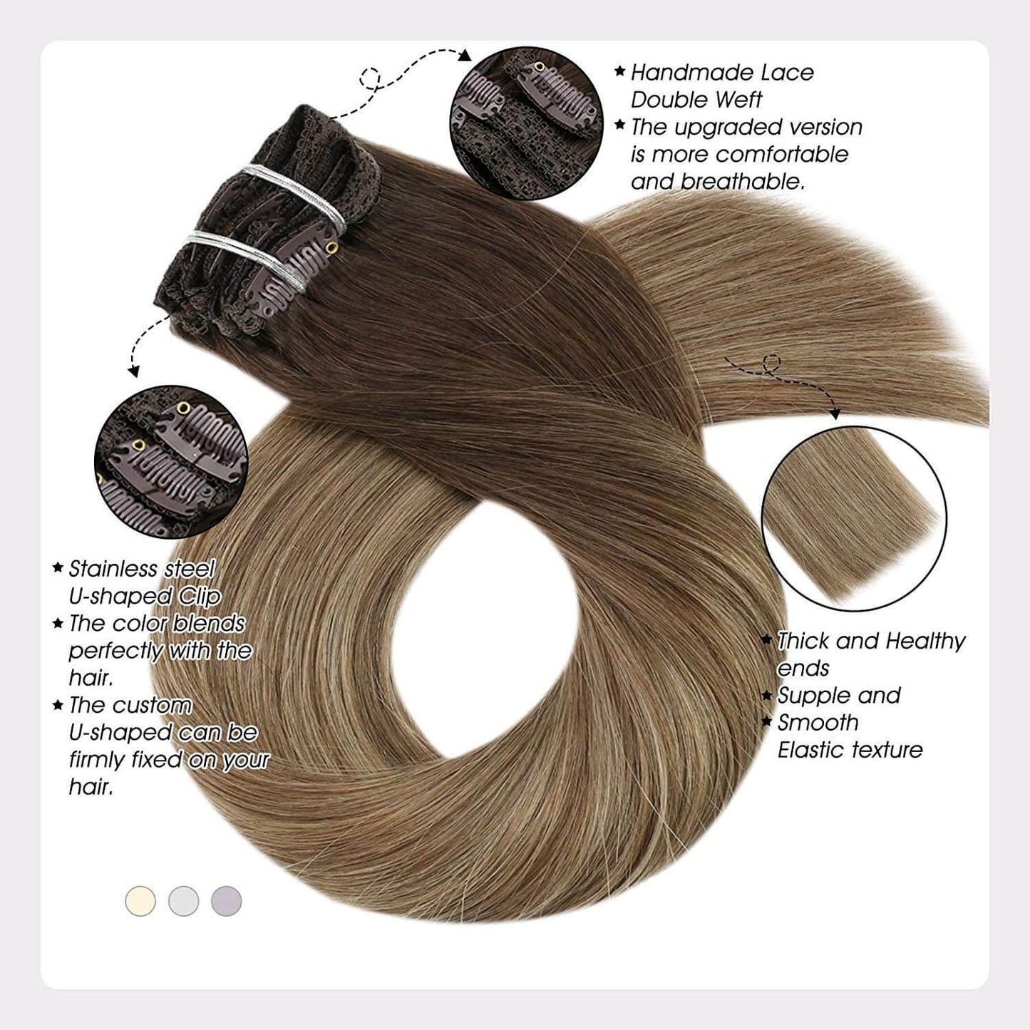 Remy Hair Clip In Real Human Hair Extensions Balayage Color (#4/10/16)