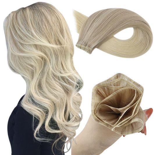 [US]Virgin Sew In Flat Silk Weft Hair Extensions Balayage Blonde Color(#18/22/60)