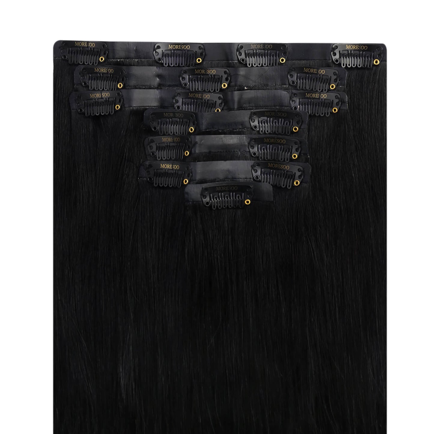 Remy PU Seamless Clip Ins Jet Black Silky Brazilian Human Hair Extensions (#1)