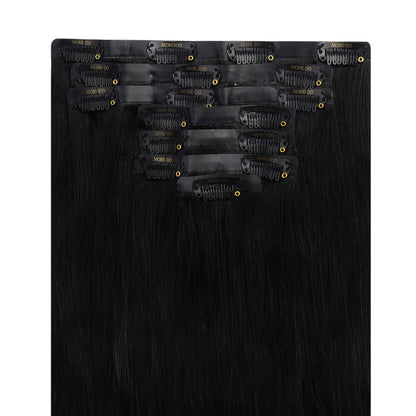 Remy PU Seamless Clip Ins Jet Black Silky Brazilian Human Hair Extensions (#1)