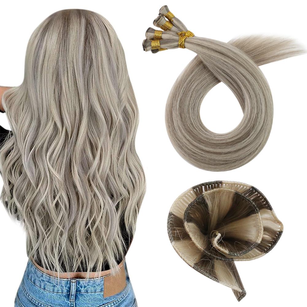 Virgin Real Human Hair Sew In Hand Tied Weft Blonde Highlights (#19AP60)