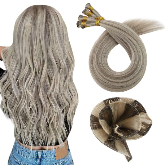 Virgin Real Human Hair Sew In Hand Tied Weft Blonde Highlights (#19AP60)