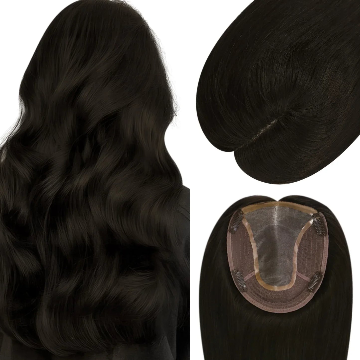 6*7inch Virgin Hair Topper Straight Hair Piece Natural Black #1B
