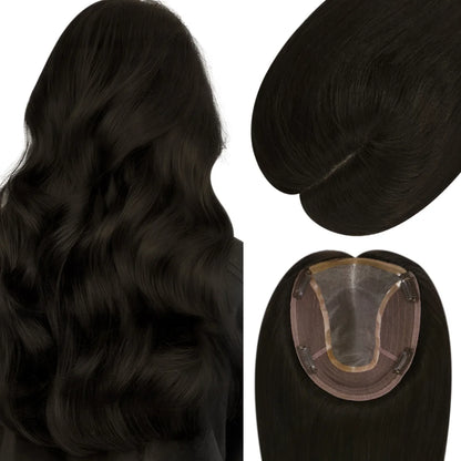 6*7inch Virgin Hair Topper Straight Hair Piece Natural Black #1B
