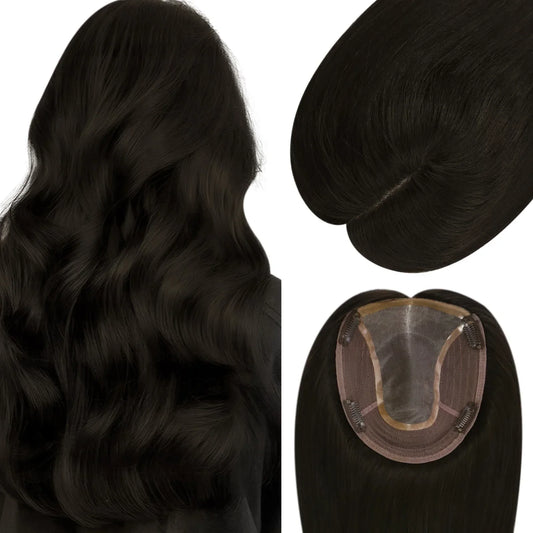 6*7inch Virgin Hair Topper Straight Hair Piece Natural Black #1B
