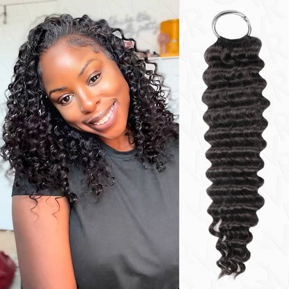 Deep Wave Crochet Hair Natural Black Feather Human Hair Extension-60g ( 50 Strands )