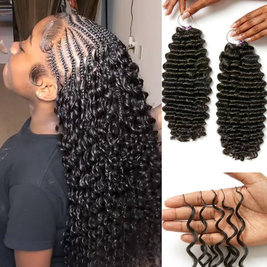 Feather Crochet Deep Wave Human Hair for Boho Braids-240g ( 200 Strands )