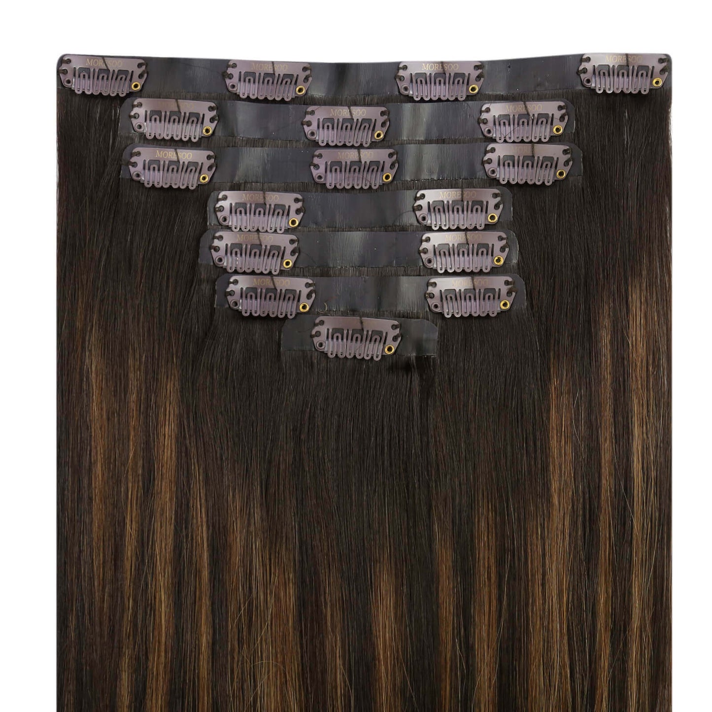 Remy PU Clip Ins Human Hair Extensions Balayage Brown(#2/6/2)