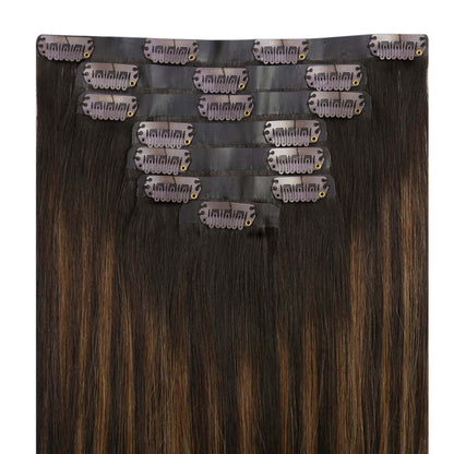 Remy PU Clip Ins Human Hair Extensions Balayage Brown(#2/6/2)