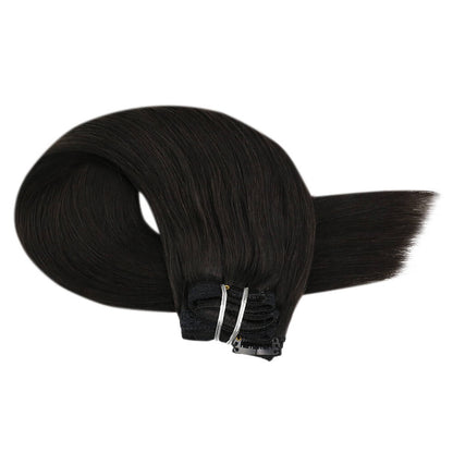 Invisible Clip In Off Black Brazilian Remy Human Hair Extension (#1B)