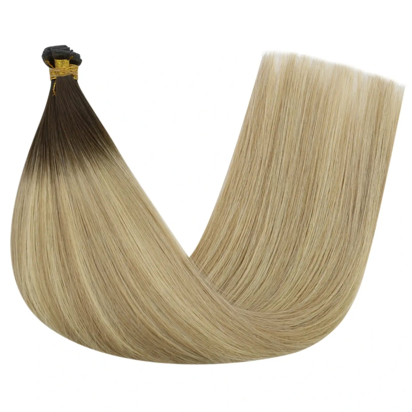 [New]Virgin Invisible Genius Weft Hair Extensions Human Hair Bundles Brown to Blonde Ombre(#2/18/22)