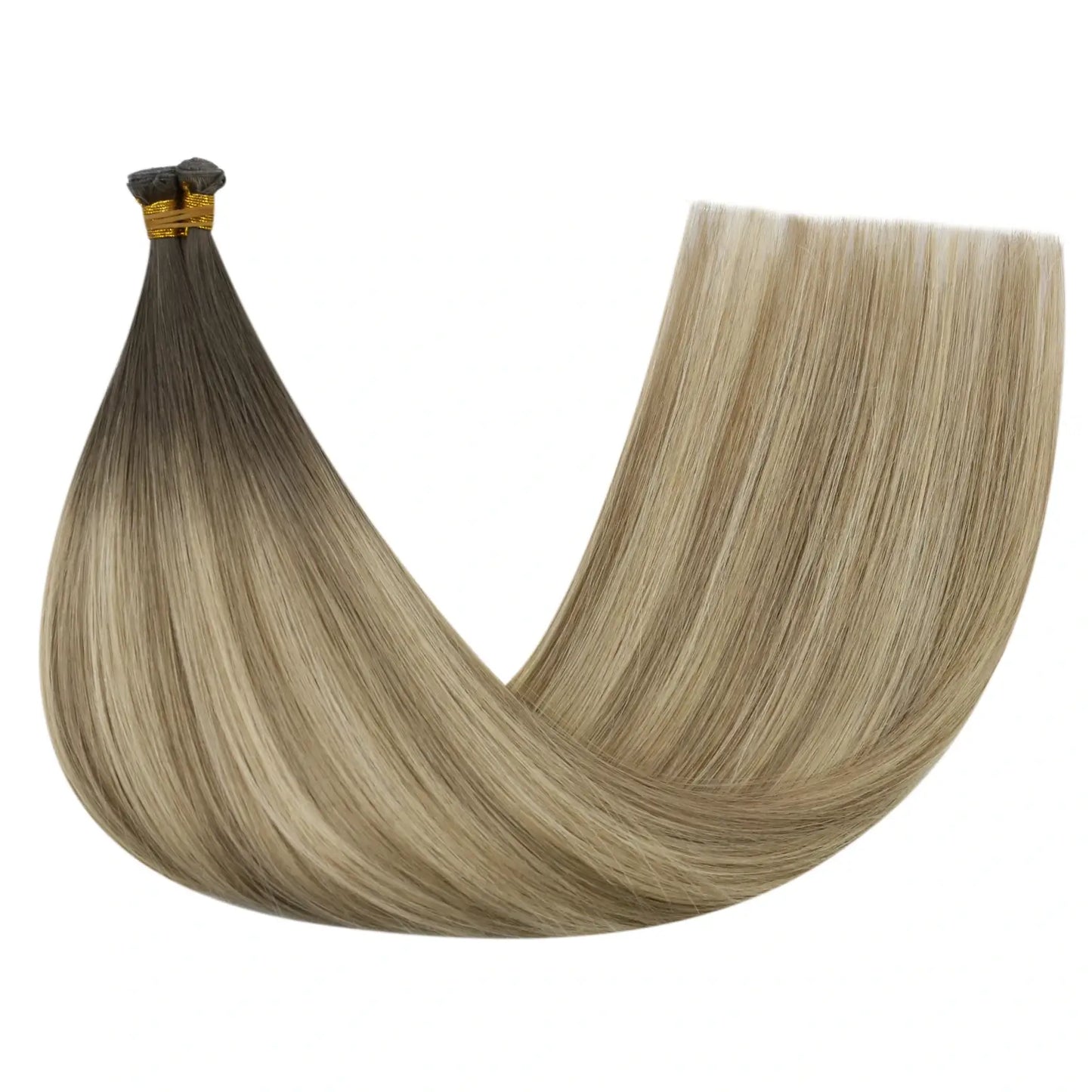 [New]Virgin Invisible Genius Weft Hair Extensions Human Hair Bundles Ombre Brown (#4/8/27/4)