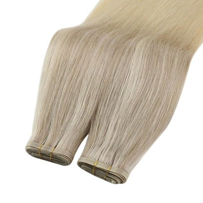 [US]Virgin Sew In Flat Silk Weft Hair Extensions Balayage Blonde Color(#18/22/60)