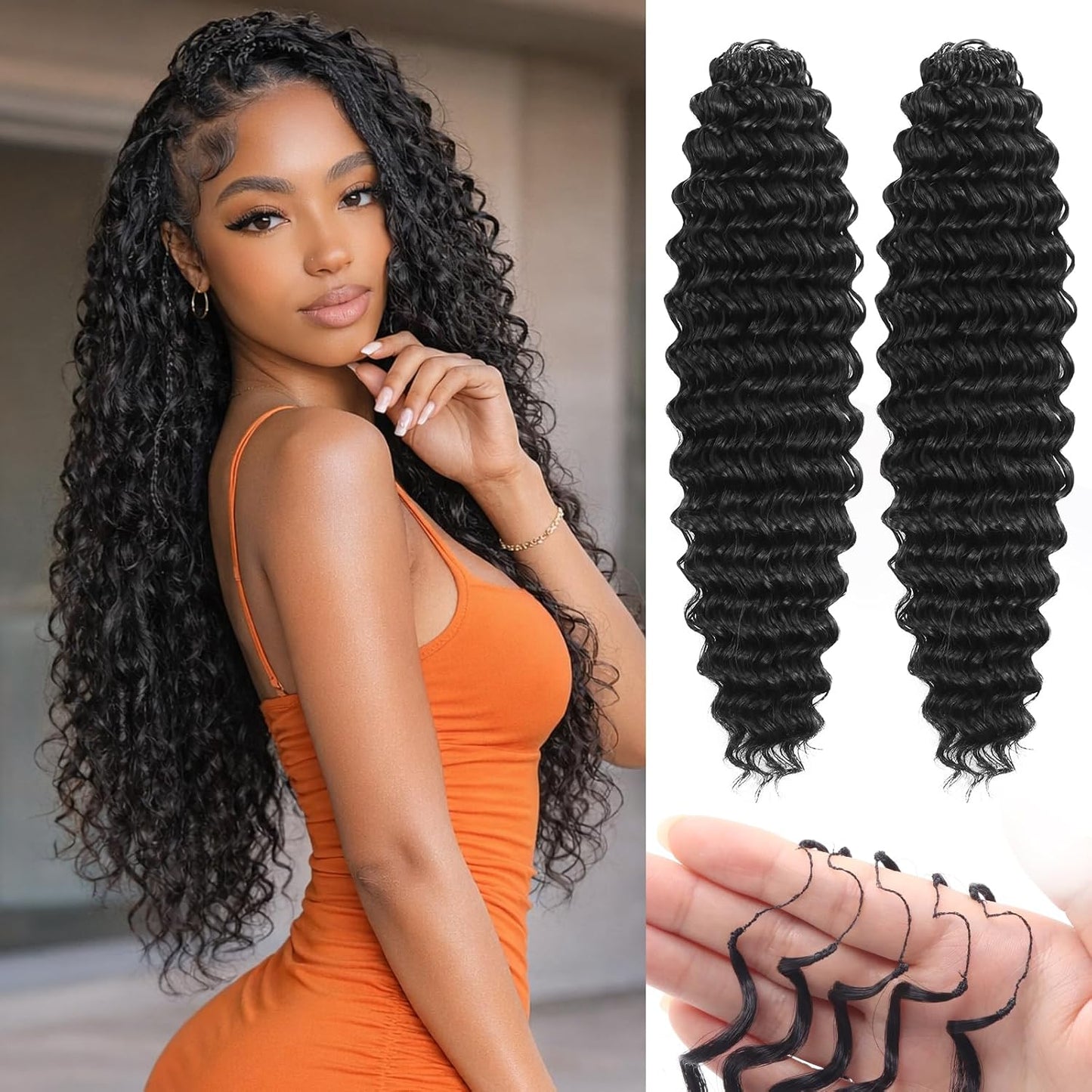 Feather Crochet Hair Deep Curly Feathered Braids Extensions-240g ( 200 Strands )