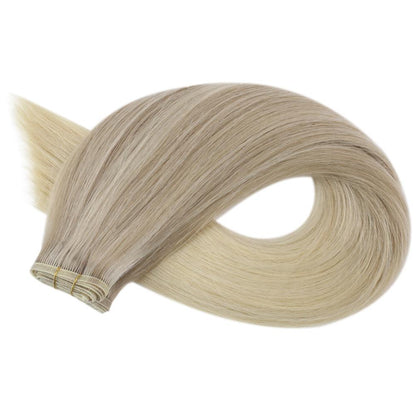 [US]Virgin Sew In Flat Silk Weft Hair Extensions Balayage Blonde Color(#18/22/60)