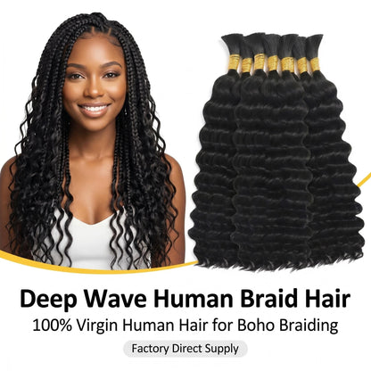 Bulk Hair For Braiding Deep Wave Human Hair