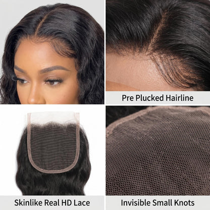 4x4 5x5 6x6 HD Natural Wave Lace Closure Virgin Hair Natural Color