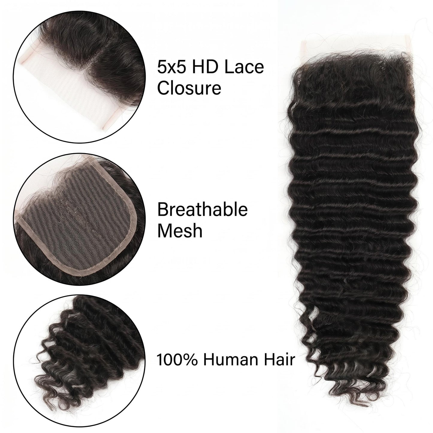 4x4 5x5 6x6 HD Deep Wave 12a Grade Virgin Hair Lace Closure