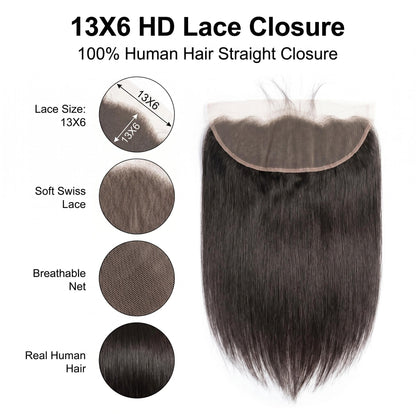 12A 100% Raw Hair Straight Free Part Virgin Hair 13x6 /13x4 Real HD Lace Frontal