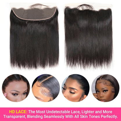 12A 100% Raw Hair Straight Free Part Virgin Hair 13x6 /13x4 Real HD Lace Frontal