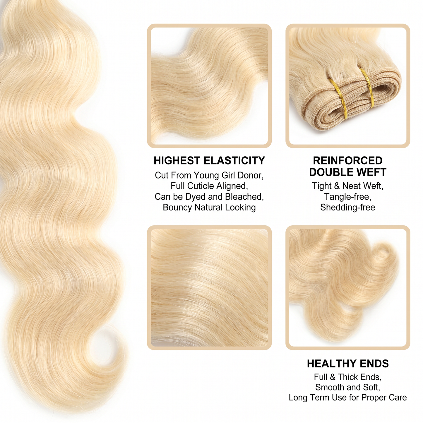 #613 Blonde Body Wave Virgin Hair Bundle Tangle-Free