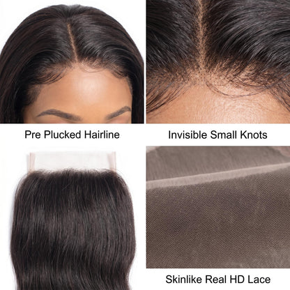 4x4 5x5 6x6 HD Straight Human Virgin Hair Invisible Lace Closure