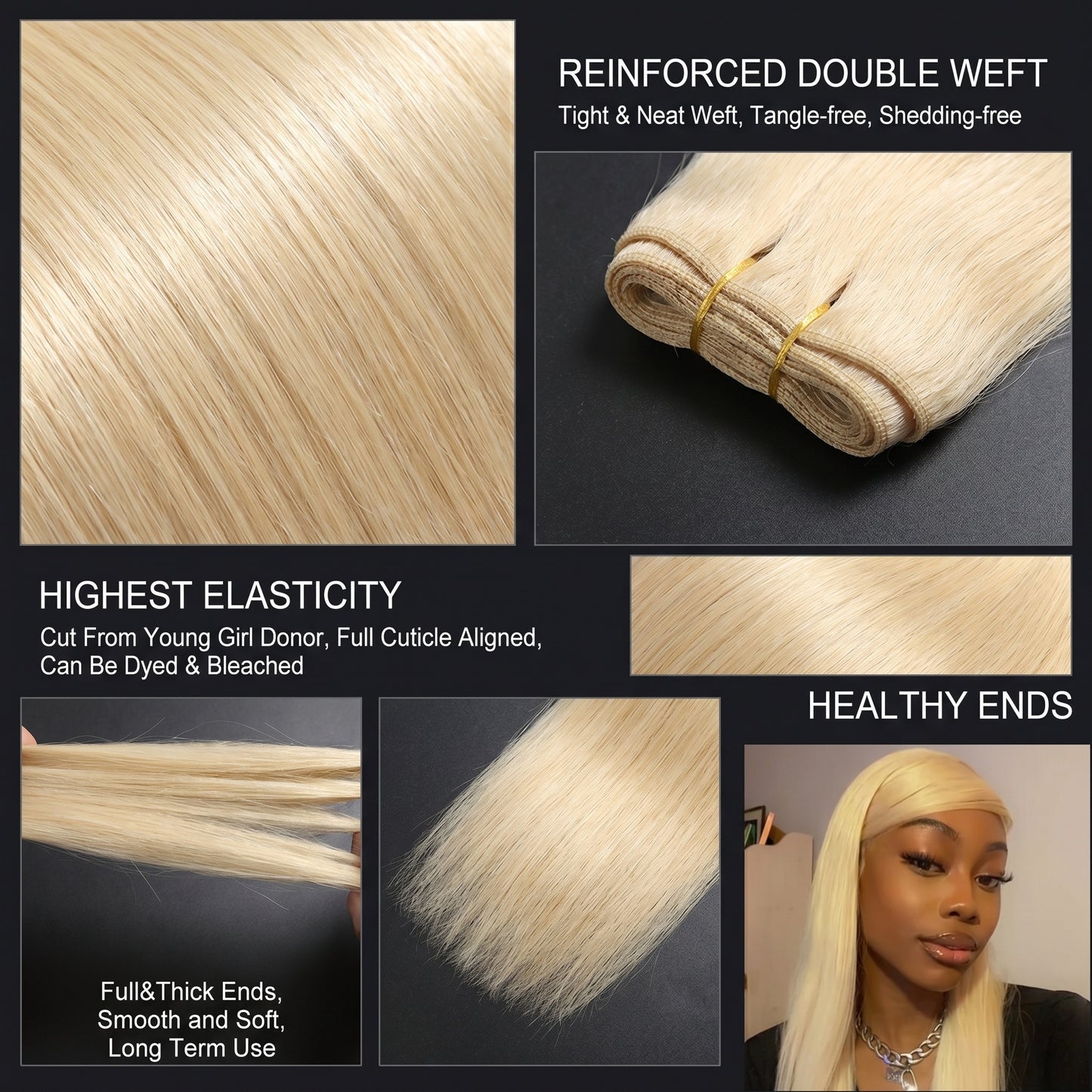 #613 Blonde 100% Virgin Hair 10-26inch Straight Premium Bundle
