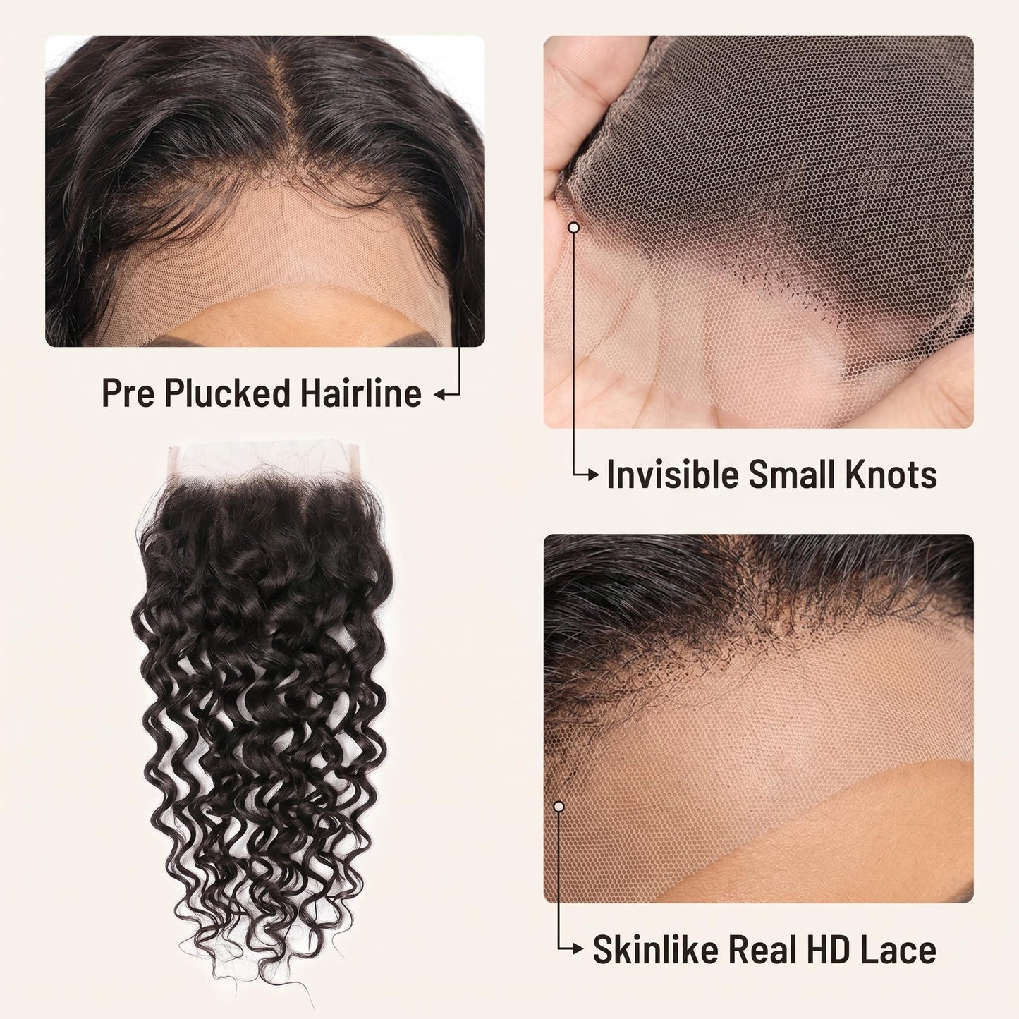 4x4  5x5 6x6 Invisible Water Wave Virgin Hair HD Lace Closure