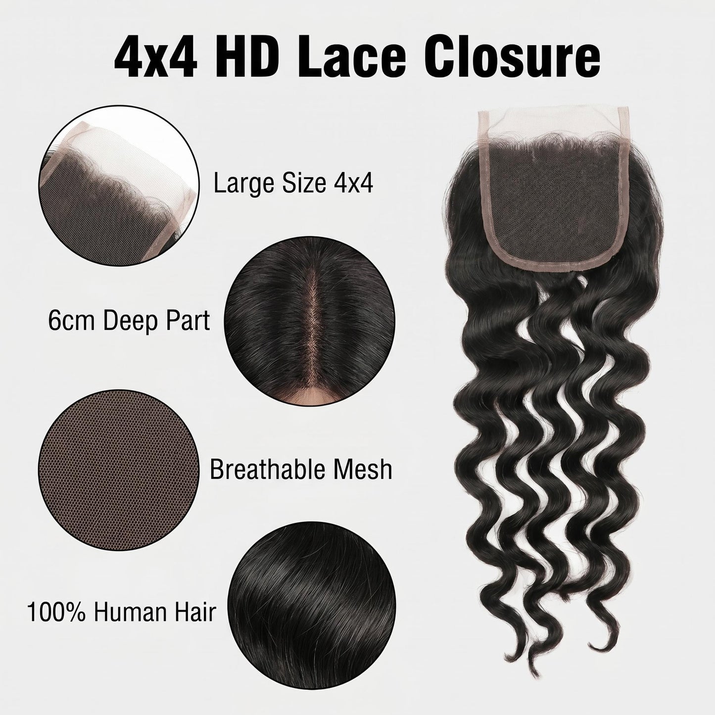 4x4 5x5 6x6 HD Natural Wave Lace Closure Virgin Hair Natural Color