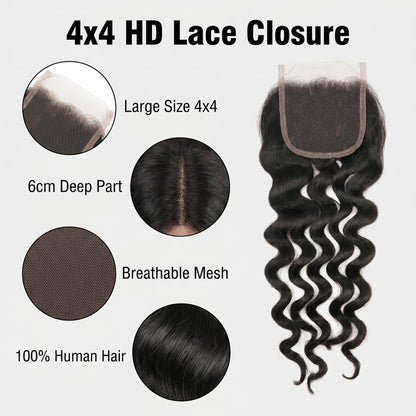 4x4 5x5 6x6 HD Natural Wave Lace Closure Virgin Hair Natural Color