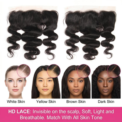 13x6/13X4 Body Wave 12A Virgin Human Hair Real HD Lace Frontal