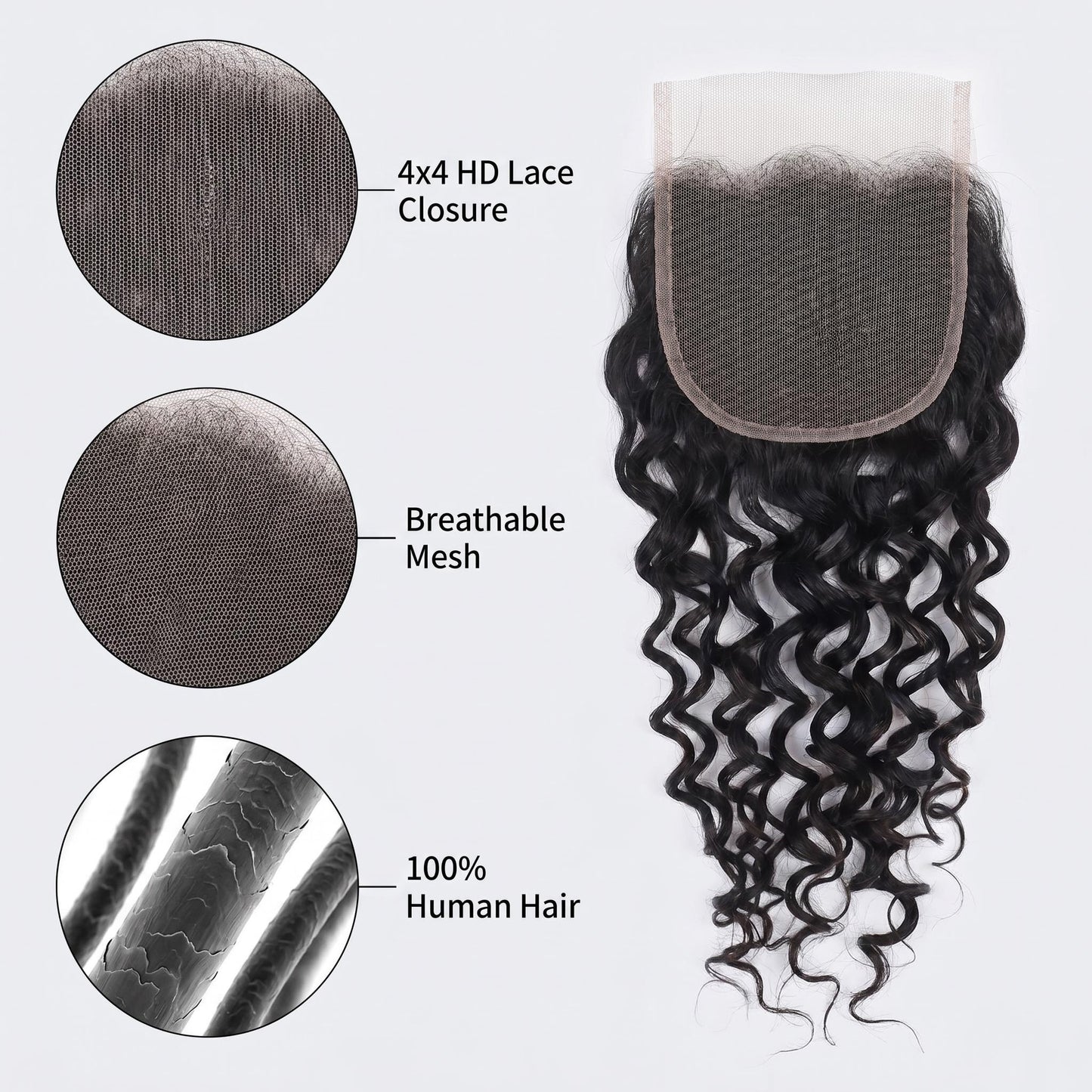 4x4  5x5 6x6 Invisible Water Wave Virgin Hair HD Lace Closure