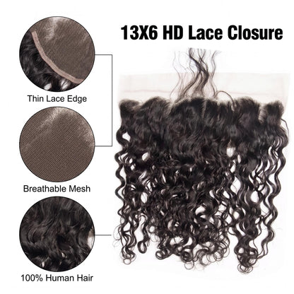 Water Wave Virgin Hair 13x4 13x6 HD Frontal Natural Hairline