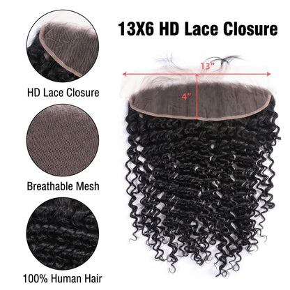 13x4 13x6 Deep Wave Free Part HD Lace Frontal - 100% Virgin Hair