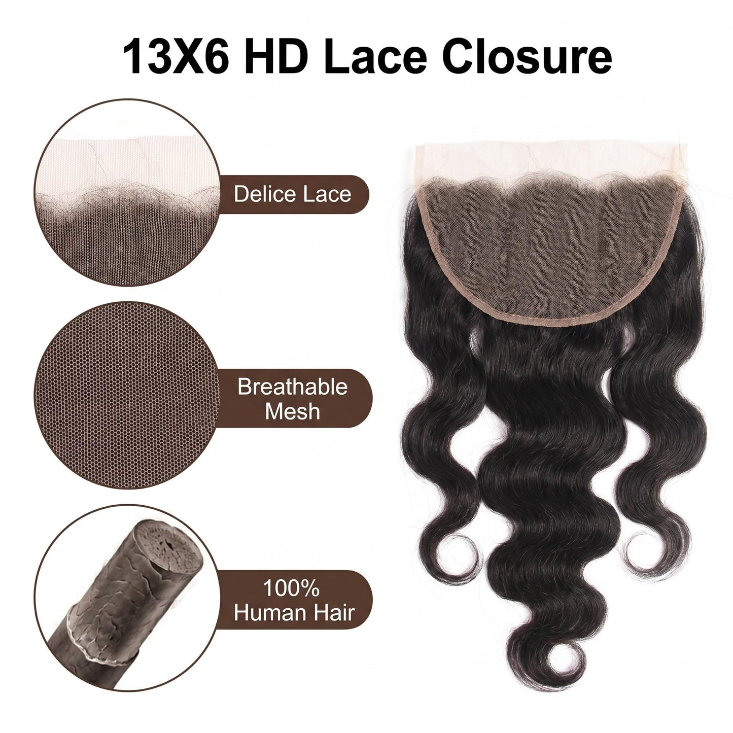 13x6/13X4 Body Wave 12A Virgin Human Hair Real HD Lace Frontal